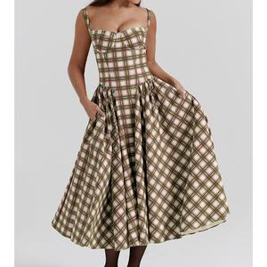 Vestidos Casuales de Verano para Mujer, Estilo Francés a Cuadros, Sexy, Premium, con Tirantes y Gran Vuelo, Estilo Corte, Venta al por Mayor Personalizada - Product Image 2