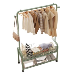 Portable Clothes Rack With <b>Storage</b> <b>Basket</b> And Wheels For Bedroom Clothing Organizer <b>Rectangle</b> Standing Type Mobile Drying Rack - Product Image 5