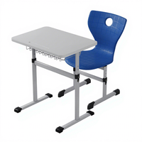 Meubles de classe scolaire modernes en bois, ensemble de bureau et chaise individuels confortables et réglables en hauteur pour un seul élève