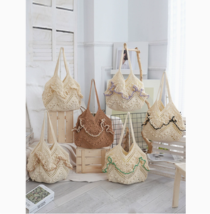 Sac à bandoulière PEIQUAN en coton tissé à la main, style niche d'été, avec fermeture ouverte, sac fourre-tout ajouré tricoté, décontracté, pour la plage, les vacances, usage quotidien pour <span class=keywords><strong>femme</strong></span> - Product Image 1
