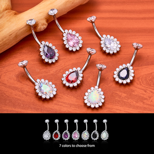 G23 Titan 14G Rốn Nhẫn Lớn Zircon Khảm <span class=keywords><strong>Belly</strong></span> <span class=keywords><strong>Button</strong></span> Nhẫn 10Mm Dài Nước Drop Shipping PVD Mạ Phụ Nữ Piercing Đồ Trang Sức - Product Image 4