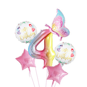 Palloncini in alluminio per festa di <span class=keywords><strong>compleanno</strong></span> ragazza digitale da 40 pollici con farfalla blu e rosa impostati per la configurazione delle Scene fotografiche. - Product Image 5