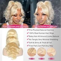 Perruques blondes en cheveux humains, ondulées, sans colle, avec dentelle frontale, pré-épilées, perruque frontale HD en cheveux humains, perruque indienne naturelle
