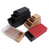 Boîte cadeau rectangulaire personnalisable en papier kraft transparent avec tiroir coulissant, impression offset, petite série vide