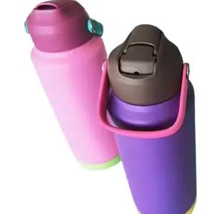 Fabrika satış özel 12 oz özelleştirilmiş BPA ücretsiz çocuklar için şişe su okul çift duvar vakum spor Flask saman ile