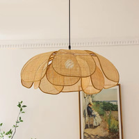 Lustre en rotin français style Wabi-Sabi, tressé à la main, style japonais, avec commande vocale, éclairage LED, double usage, marron