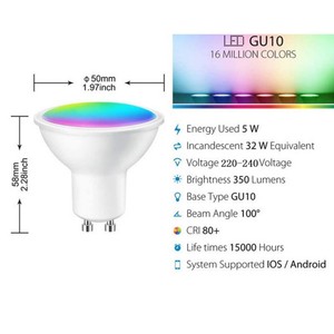 Bombillas LED Inteligentes GU10 WiFi RGB C+W Blancas de 5W, Regulables, Control Remoto Smart Life Tuya, Compatibles con Alexa/Google para Uso Doméstico - Product Image 4