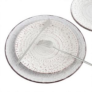 Assiettes jetables en céramique grès de 8,5 pouces, bleu mat gaufré, écologiques, style rustique, pour restaurant - Product Image 1