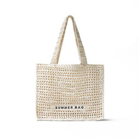 Nouveau sac d'été pour filles, en coton doux ajouré, style féerique, avec deux compartiments ouverts, porté épaule ou à la main, motif lettres tissées, simplicité urbaine, taille moyenne, pour la plage