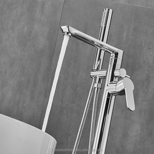 360 °   Grifo de Bañera Giratorio de Latón con <span class=keywords><strong>Ducha</strong></span> para Bañera Independiente, Montaje en Suelo, Grifo Mezclador Monomando para Bañera, Cromado - Product Image 2