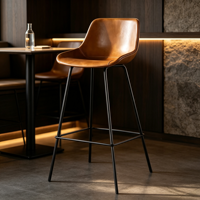 Tabouret de bar vintage en cuir PU avec dossier et pieds en fer, hauteur de comptoir pour îlot de cuisine et bar de café