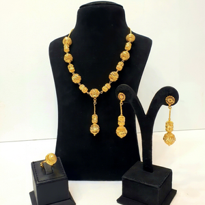 Ensemble de bijoux fantaisie SARA pour femme, plaqué or 24 carats, collier, boucles d'oreilles et bague, modèle 7213, motif filigrane, idéal pour les fêtes - Product Image 1