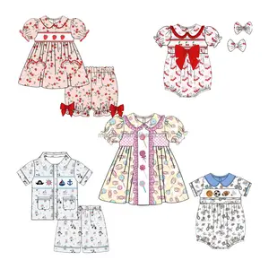 New Arrival Boutique Kids Clothes Wholesale Strawberry Embroidery Baby Girls Smocked Dress and Short Outfits