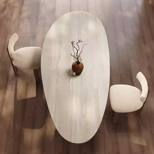 Ensemble de <span class=keywords><strong>salle</strong></span> <span class=keywords><strong>à</strong></span> <span class=keywords><strong>manger</strong></span> de style moderne couleur noyer, 1 table et 6 chaises avec plateau en pierre frittée pour la maison ou l'hôtel - Product Image 5