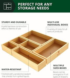 Houten 5-delige bamboe lade <span class=keywords><strong>organizer</strong></span> set met multifunctionele opbergbakjes voor keuken, badkamer, kantoor, make-up en sieraden - Product Image 3