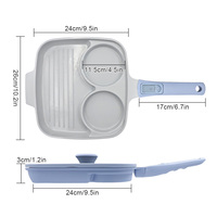 Poêle à œufs et steaks en céramique antiadhésive, poêle à omelettes 3 en 1, poêle à frire multi-sections, poêle à petit-déjeuner avec poignée amovible