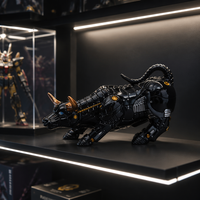 Statue de taureau mécanique en résine faite à la main, sculpture Cyberpunk OX, figurine noire et or, décoration de bureau, ornement, cadeau pour la maison ou le bureau