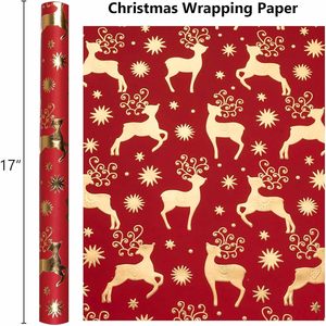 Christmas <b>Wrapping</b> <b>Paper</b> Red Gold Reindeer Design 17 In X 32.8 Ft Gift Craft Recyclable Single Side Coating - Product Image 4