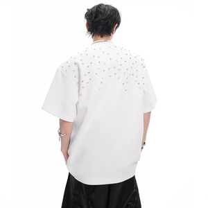 T-shirt pour homme de qualité supérieure, ample et lourd, 220 g/m², 100 % coton, logo personnalisé, cristaux, strass - Product Image 4