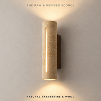 Lámpara de Pared Moderna de Travertino Natural, LED, para Interiores, Base de Madera, G9, Estilo Wabi Sabi, para Mesita de Noche, Hotel, Luz Cálida 3000K