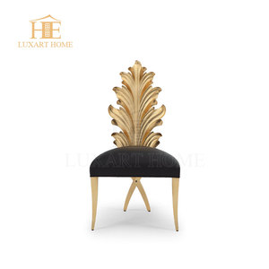 Silla de comedor de lujo francesa para el hogar, cafetería, Hotel, boda, tapicería de hoja dorada, silla de restaurante de terciopelo, diseño moderno sólido para <span class=keywords><strong>Villa</strong></span> - Product Image 2