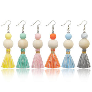 Boucles d'oreilles en perles de bois avec diffuseur de <span class=keywords><strong>parfum</strong></span>, crochets d'oreilles en coton tissé à la main, boucles d'oreilles style bohème pour femmes et filles - Product Image 1