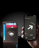 Dompet Kulit Tipis Ringkas untuk AirTag, Pemblokir RFID, Tempat Kartu Saku Depan, Dompet Mini untuk Perjalanan