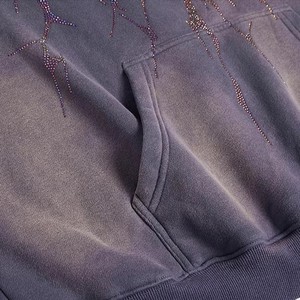 Sweat à capuche oversize personnalisé pour homme, sans cordon, style streetwear vintage délavé, avec strass, effet délavé à l'acide - Product Image 4