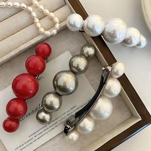 <span class=keywords><strong>Barrette</strong></span> à cheveux pour femmes, style mode, avec grande <span class=keywords><strong>perle</strong></span> rouge et pince à ressort pour queue de cheval - Product Image 3