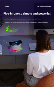 Lecteur d'aide au sommeil multifonction, chargeur sans fil 15W, appareil de sommeil à bruit blanc, lumière RVB, haut-parleur Bluetooth portable - Product Image 4