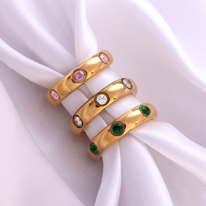 Lanzminos — bague en acier inoxydable pour femmes, bijou fin rose clair, pierre d'été sans polissage - Product Image 1