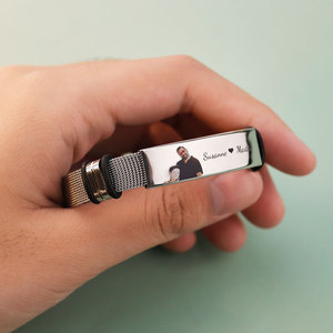 Stainless Steel Personalized Men's <b>Bracelet</b> | Custom Laser Engrave Names & Photo | Perfect Wedding Anniversary <b>Couple</b> Gift - Product Image 3