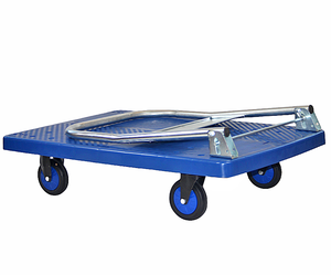 Chariot de manutention industriel silencieux pliable en plastique bleu 650*1100mm pour entrepôt, 4 roues, plateforme, capacité 500kg, garantie <span class=keywords><strong>3</strong></span> ans - Product Image 4