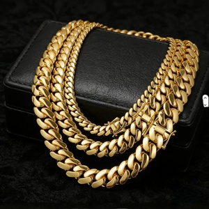 Cadenas Cubanas al por Mayor, Joyería Hip Hop de Lujo, Chapado en Oro de 14K, 18K, 24K, Gargantilla, Cadena de Eslabones Cubanos Sólidos de Miami para Hombre - Product Image 2
