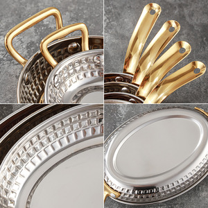 Stainless Steel Oval Hammered Steak Plate Double Handles Serving Dish For Party Western Style Dishes - Product Image 2