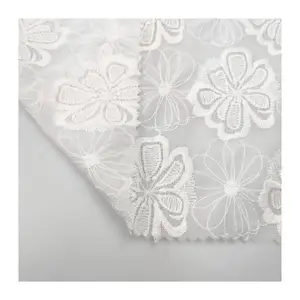 New White floral Embroidered Eyelet Fabrics 100% Cotton Flower Pattern Lace Embroidery Fabric For Dress Customized
