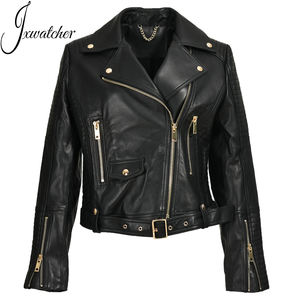 عالية الجودة مخصص للدراجات النارية المعاطف الجلدية مع سستة النساء بالجملة مخصص جاكت مطبوع رياضي الشكل جلد طبيعي - Product Image 1