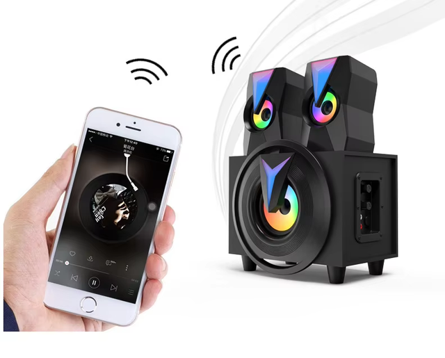 Wooden Sound 2.1 RGB Lights Multimedia Wired Audio USB Active Sub-woofer for Mobile Phone PC Laptop Bluetooth Speaker for Party