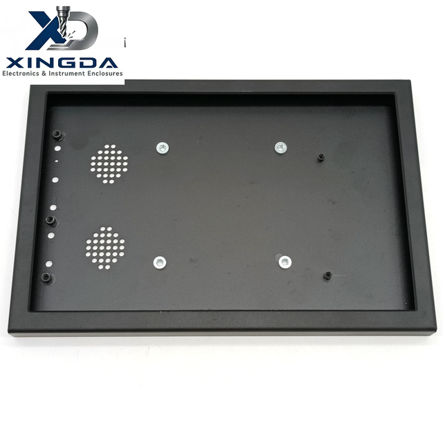 Steel Display Panel Housing With Vent Mesh Hole Cutouts Welded Threaded Studs Screen Mount Frame Industrial Monitor Enclosure