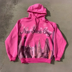 Sweat à capuche surdimensionné pour homme en coton molletonné de haute qualité 400 GSM, avec imprimé graphique New York City rose, épaules tombantes - Product Image 2