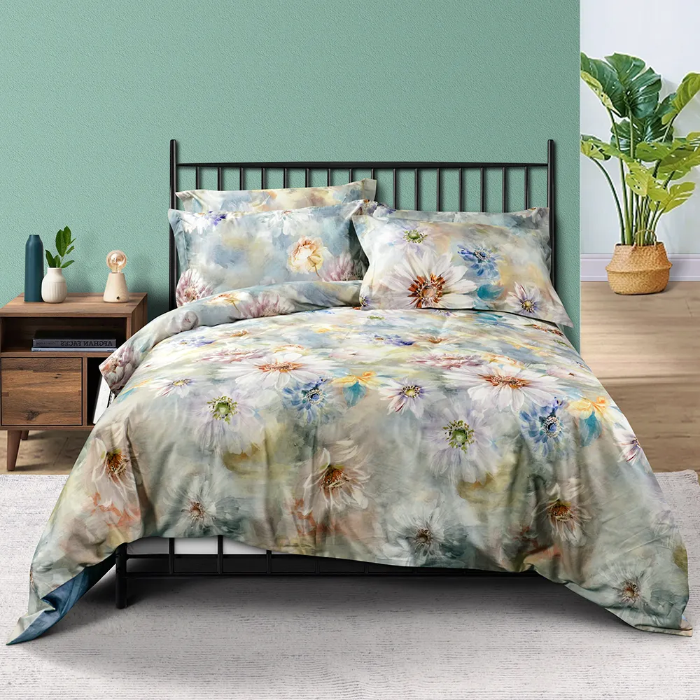 4 Stück Bettdecke Bett bezug Set Pfingstrose Custom ized Stoff Baumwolle Spann betttuch Digital Printed Floral Design Bettwäsche-Sets