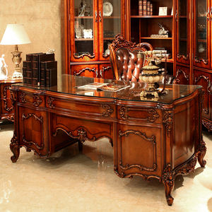 टिकाऊ स्विवेल लेदर चेयर राइटिंग टेबल के साथ आधुनिक ब्राउन क्लासिक सॉलिड वुड होम ऑफिस डेस्क वर्क टेबल - Product Image 3