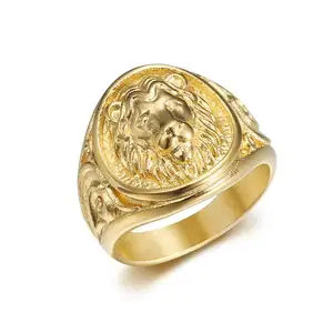 Nieuwjaar Gepersonaliseerde Dierenring Sieraden Roestvrij Staal Gegoten Pvd Gegalvaniseerde Gouden Leeuw Hoofd Hiphop Party Prom Heren Ring