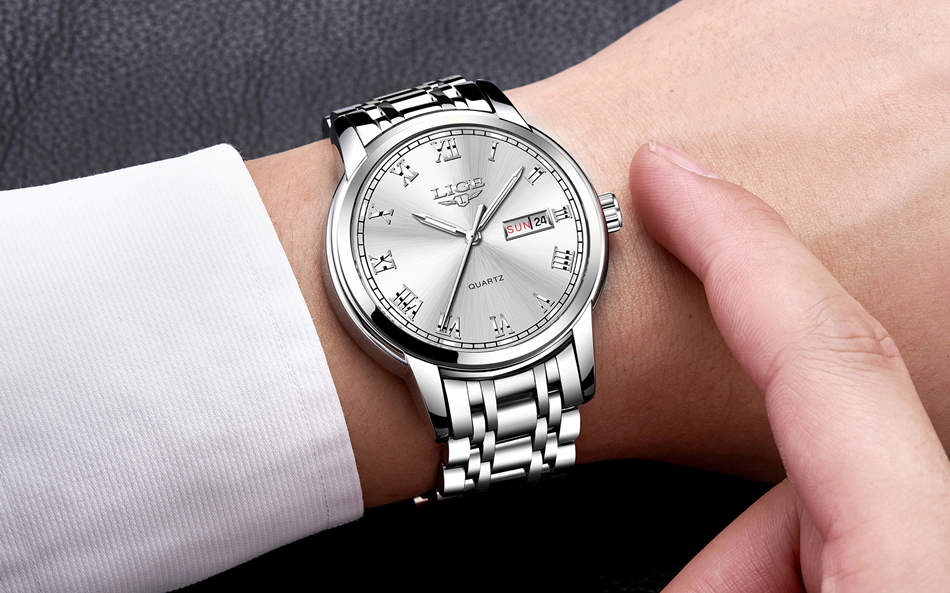 LIGE — montre-bracelet de luxe en acier inoxydable pour homme, étanche, en acier inoxydable, à Quartz, avec Date et heure, horloge