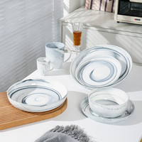Ensemble d'assiettes de service rondes en céramique marbrée en stock en usine assiettes de pâtes de dîner de restaurant en porcelaine