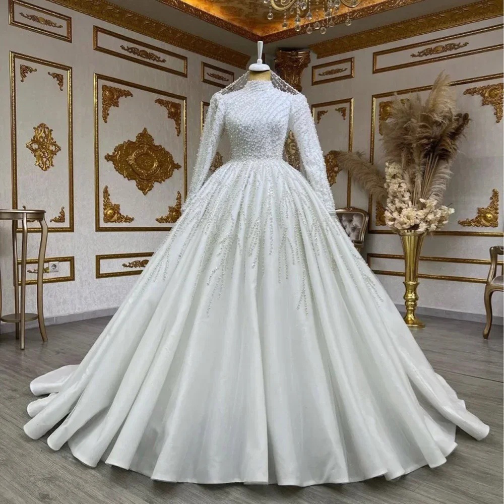 elegant wedding dress with crown Italian linen women's dress