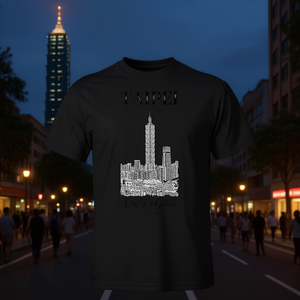 T-shirt con skyline di Taipei, nera, unisex, girocollo, manica corta, promozionale - Product Image 3