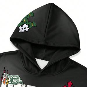 Sweat à capuche personnalisé pour homme, broderie lettres style streetwear hip-hop, délavé à l'acide, effet soleil, épaules tombantes, coupe carrée courte, style automne - Product Image 3