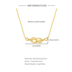 Minimalista S925 plata esterlina anudada corazón amor colgante collar amor nudo Mujeres 18K oro figura <span class=keywords><strong>ocho</strong></span> diseño collar - Product Image 3