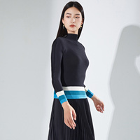 Ensemble 2 pièces Miyake 2026 : Haut color block style européen et jupe plissée élégante – Look amincissant et tendance
